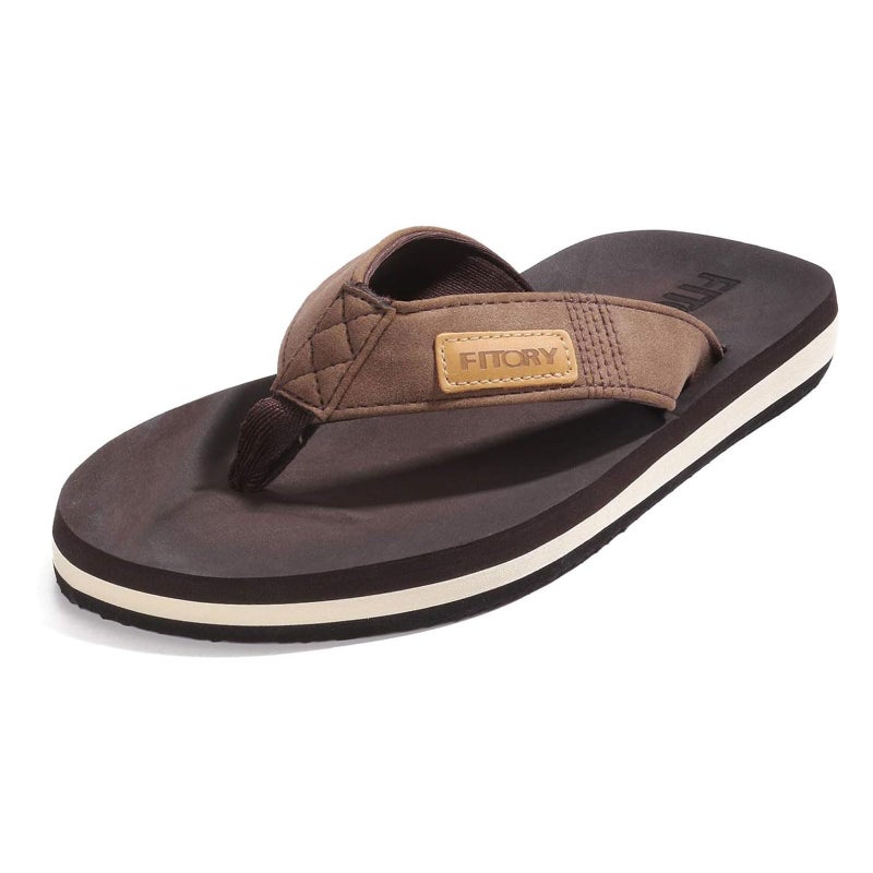 FITORY Men's Flip-Flops, Thongs Sandals Comfort Slippers for Beach Brown Size 11 - Image 1